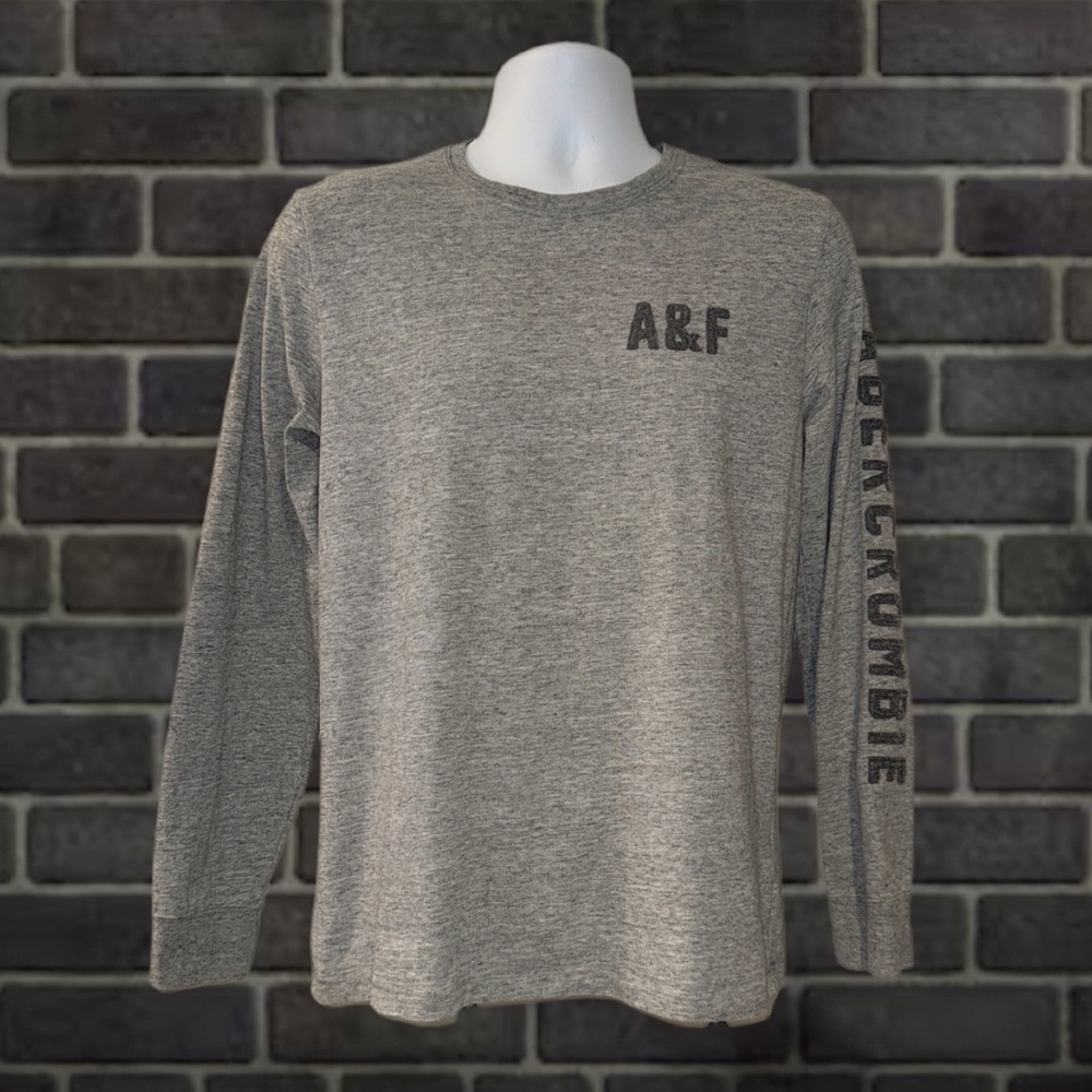 Abercrombie & Fitch Men’s Long Sleeve Shirt Size Small Gray A&F Logo Graphic Tee